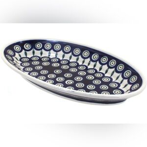 Boleslawiec Polish Art Pottery Handmade Oval Large Serving/Casserole Peacock